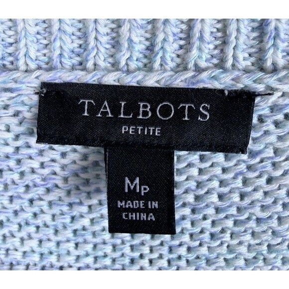 Talbots Sweater Cotton Linen Blend knit marbled blue pink Trim Petite Medium - Picture 4 of 7